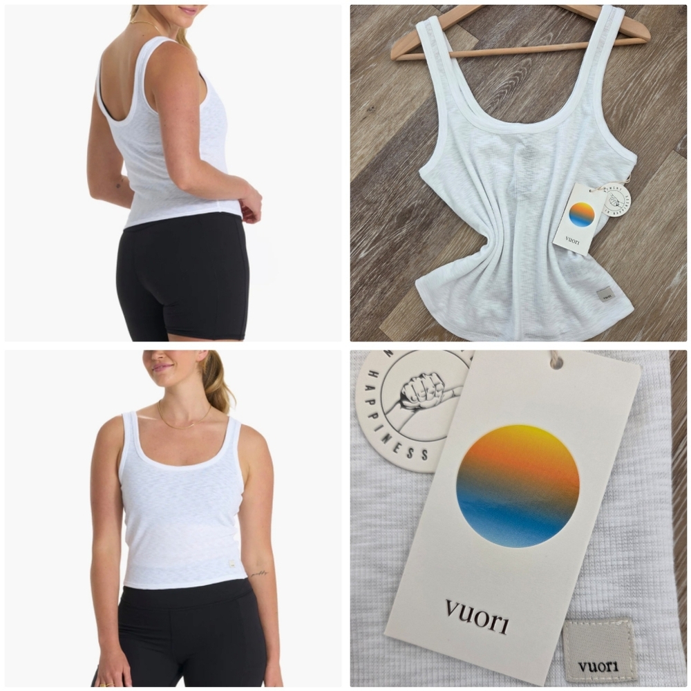 Vuori Sunrise Crop Tank Top Ribbed White NWT Slim Fit Stretch Athleisure